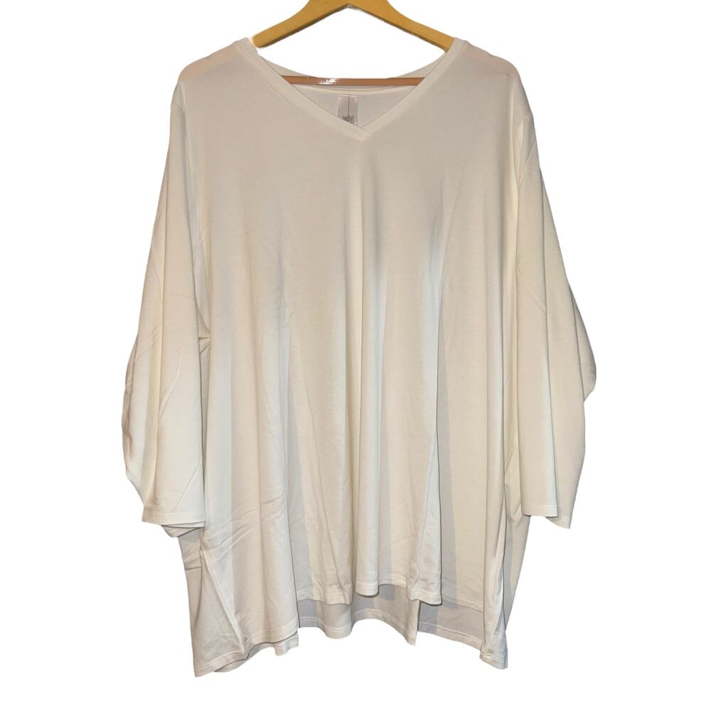 New Wynne Layers 3/4 Sleeve V Neck Top White Womens 3X Lightweight Flowy Relaxed